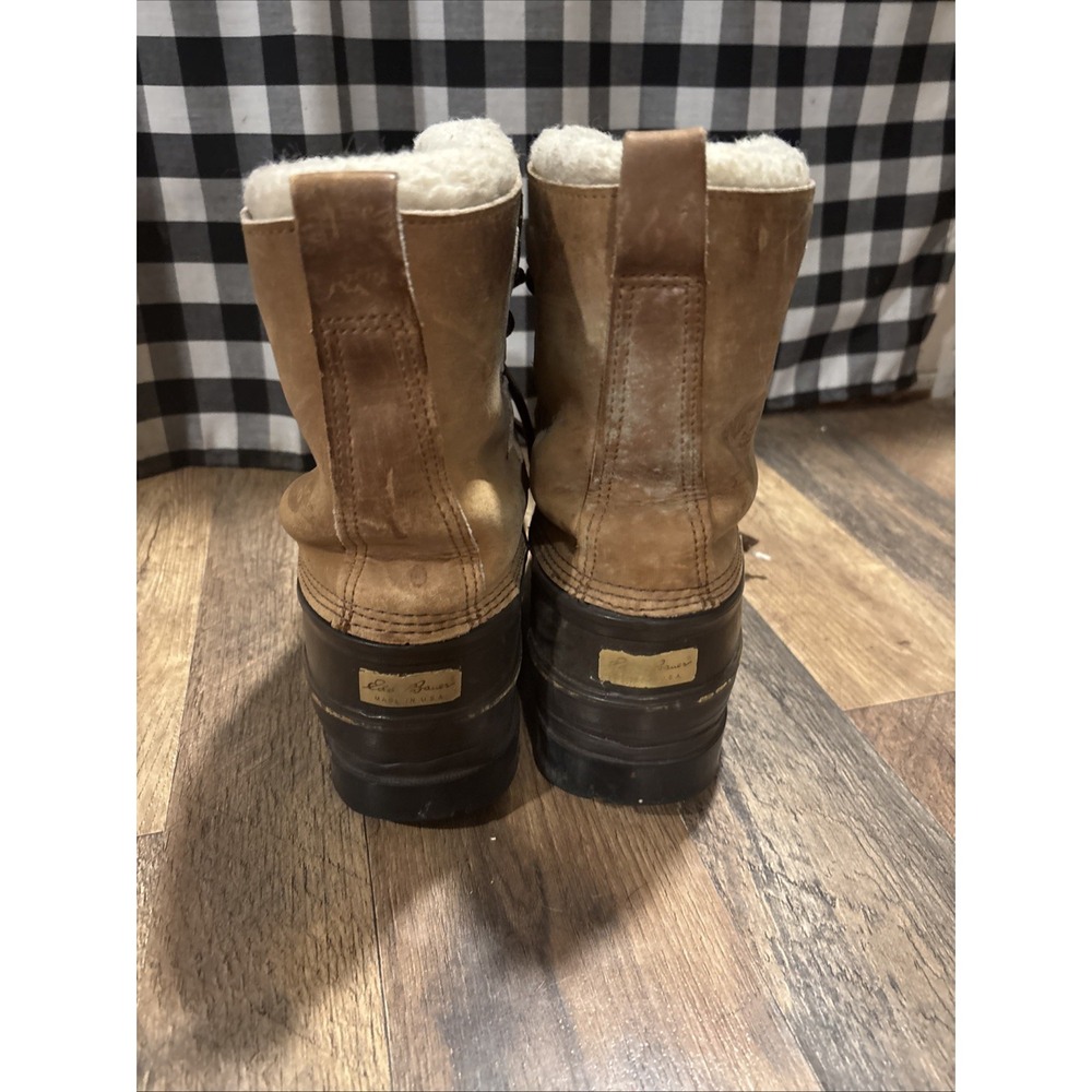 Eddie Bauer Boots Mens 7 Leather Work Tan Brown Fuzz Lined Duck Boots - Picture 5 of 12